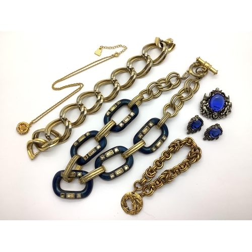 9 - Kenneth Lane Necklace, blue and gilt (wear); togetherwith a Nina Ricci bracelet, Lanvin pendant on c... 