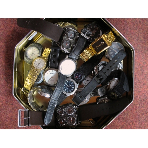 94 - An Assortment of Gent's Wristwatches, including a Military style dual timezeone wristwatch on a brow... 