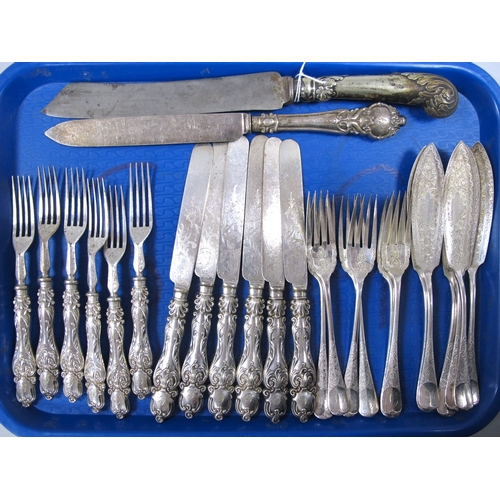 98 - A Decorative Set of Six Martin Hall & Co Knives and Forks, together with a decorative set of six A&D... 