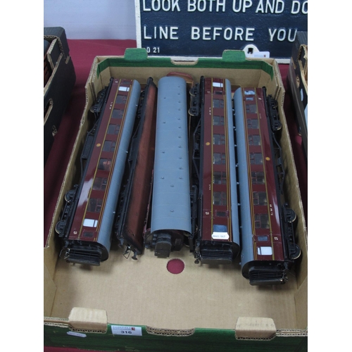 316 - Four 'O' Gauge/7mm Kit Built LMS maroon Eight Wheel Bogie Coaches; two all 3rd, a 1st/brake and a 1s... 