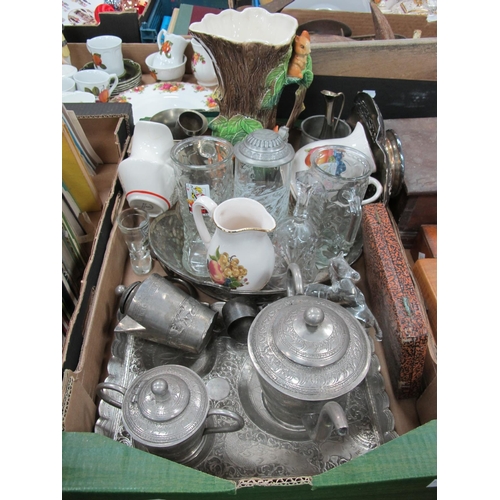 1090 - Hornsea Fauna Jug Vase, 28cm high, glass stein, Middle Eastern coffee set, metalware, etc:- One Box