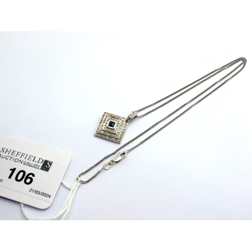 106 - A Modern Diamond Set Pendant, of stepped geometric design, set throughout with single cut diamonds, ... 