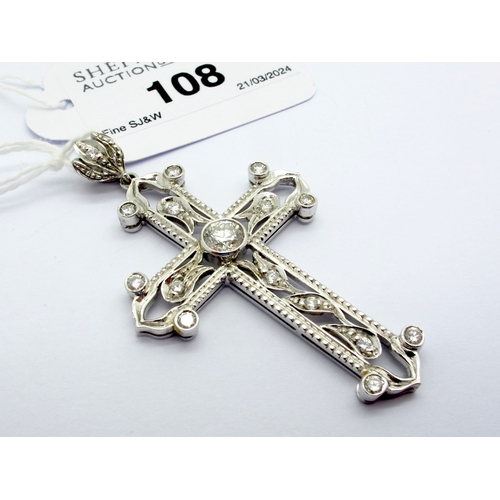 108 - A Large Modern Decorative Diamond Set Cross Pendant, of openwork design, circular collet set to the ... 