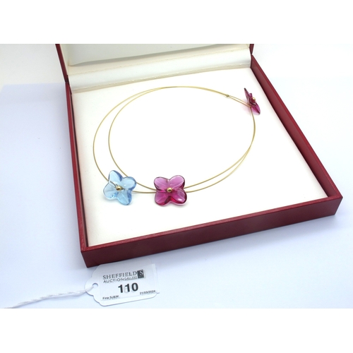 110 - Baccarat; A Modern Hortensia Flower Necklace, purple / mauve, each flower head etched signature, fin... 