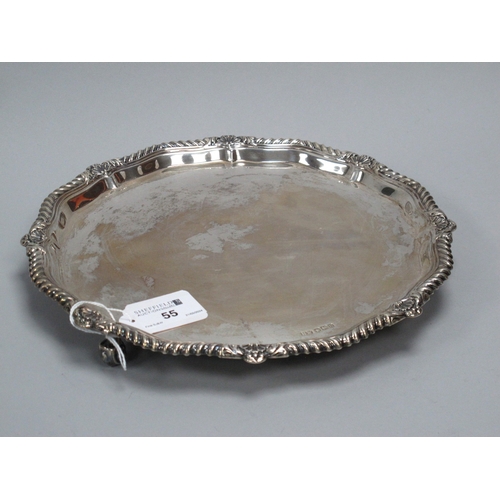 55 - A Hallmarked Silver Salver, HW, Sheffield 1930, of shaped circular form, within gadrooned and shell ... 