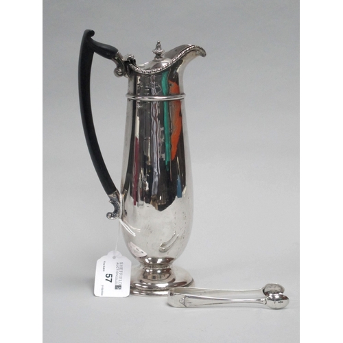 57 - A Hallmarked Silver Lidded Jug, Birmingham 1905, of slender plain form, with bead and reel edge, on ... 