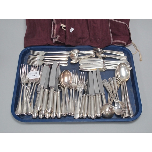 58 - A Matched Hallmarked Silver Part Canteen of Hanoverian Rattail Pattern Flatware, AC&Ss, London 1964,... 