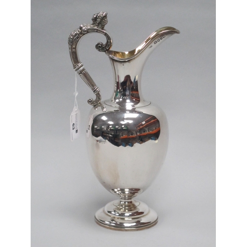 63 - A Victorian Hallmarked Silver Wine Ewer, John Samuel Hunt, London 1864, of Classical form with plain... 