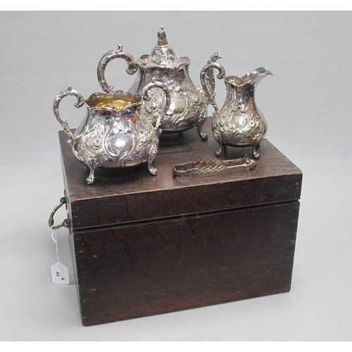 64 - A Victorian Hallmarked Silver Three Piece Tea Set, Alexander Macrae, London 1859, each profusely det... 