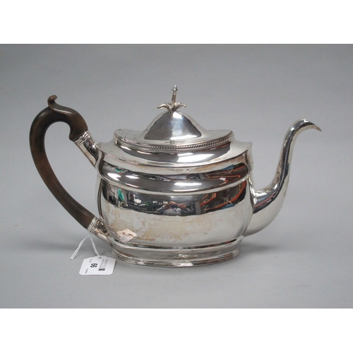 66 - A Georgian Hallmarked Silver Tea Pot, Peter & Wiliam Bateman, London 1806, of plain oval form with g... 