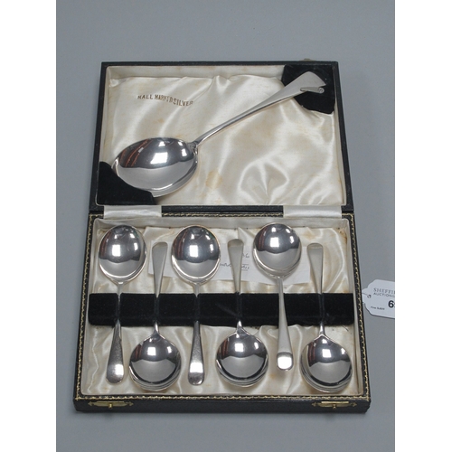 69 - A Set of Six Hallmarked Silver Dessert Spoons, JS, Birmingham 1936, complete with matching hallmarke... 