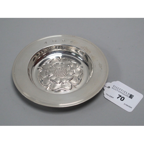 70 - A Hallmarked Silver 'Armada' Dish, CJ Vander, London 1971, of circular form with Yorkshire Rose deco... 