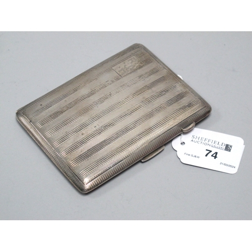 74 - A Hallmarked Silver Cigarette Case, R.N. Hollings & Co, Birmingham 1944, allover engine turned decor... 