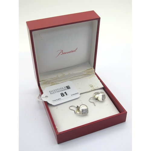 81 - Baccarat; A Pair of Modern Clear Crystal Heart Earrings, on hook fittings signed and stamped 