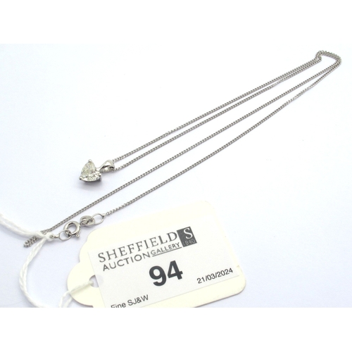 94 - A Modern Heart Shape Single Stone Diamond Pendant, stamped 