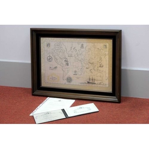 76 - The Royal Geographical Society Silver Map, John Pinches, London 1976, in original frame (frame 70.5c... 