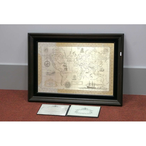 77 - The Royal Geographical Society Silver Map, John Pinches, London 1977, in original frame (frame 70cm ... 