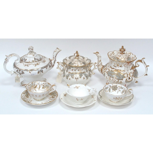 1019 - A Rockingham Porcelain Teapot and Cover and Matching Sucrier and Cover, with crown finials, decorate... 