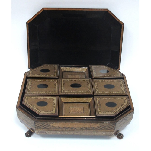 1153 - A Japanese Lacquer Late XIX Century Black and Gilt Gaming Box and Cover, of canted rectangular form ... 