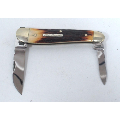 1317 - A Stan Shaw Two Blade Pen Knife, with stag scales, nickel silver bolsters and stainless steel blades... 