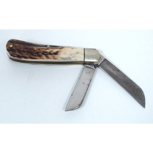 1319 - A Stan Shaw Two-Blade Folding Pocket Knife, no workback, stag scales. stamped 