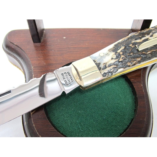 1320 - Stan Shaw; Lock Knife, stag scales, single nickel silver bolster, lanyard ring, brass worked linings... 