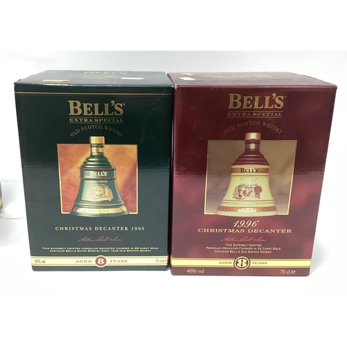 1400 - Whisky - Bell's Commemorative Bell Decanters, Christmas 1993, 1994, 1995, 1996, boxed. (4)