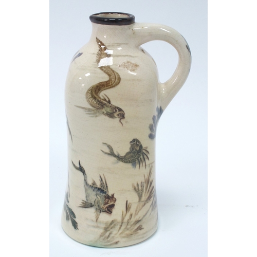 1086 - A Martin Brothers Pottery Jug, of shaped square form, painted with stylised fish and aquatic creatur... 