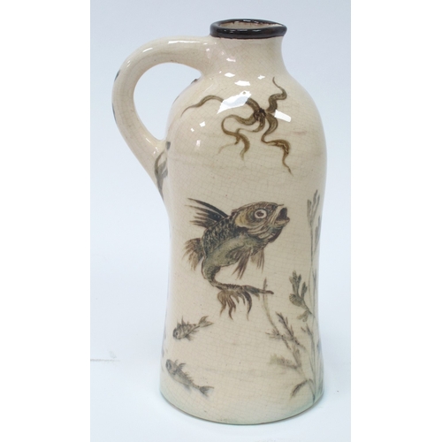 1086 - A Martin Brothers Pottery Jug, of shaped square form, painted with stylised fish and aquatic creatur... 