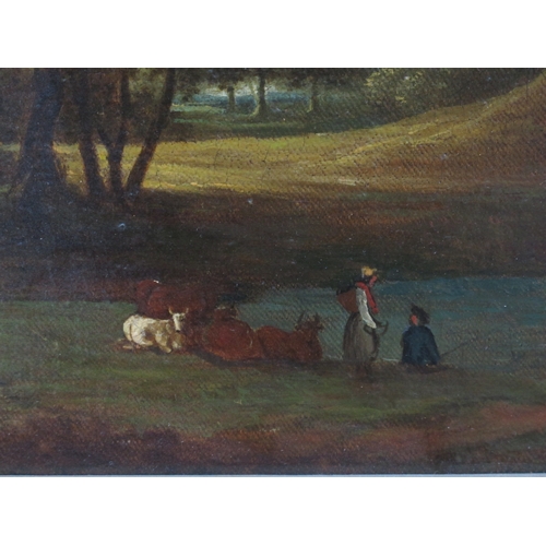 1174 - R. COPE (Late XIX Century) 
Figures and Cattle by a Pond, oil on board, signed lower right, 
24 x 34... 