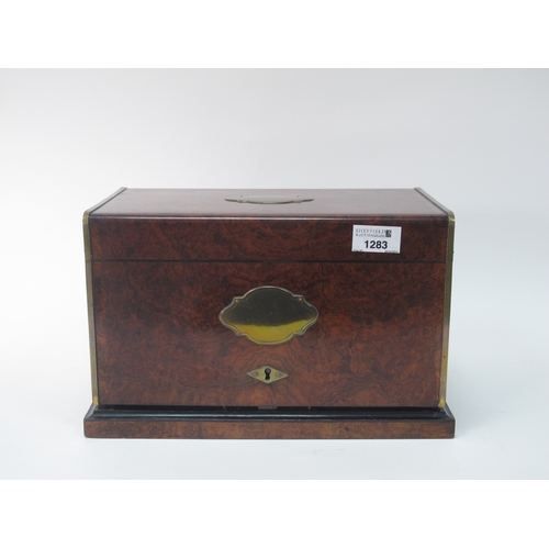 1283 - A Burr Elm Late XIX Century Cigar Cabinet, with hinged lid and front, enclosing a drawer and four tr... 