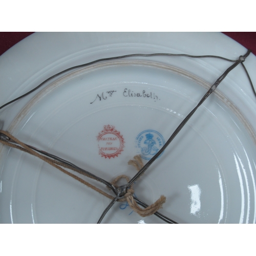 1014 - An Early XX Century Porcelain Plate, the centre with a portrait of Mme Elisabeth within a dark blue ... 