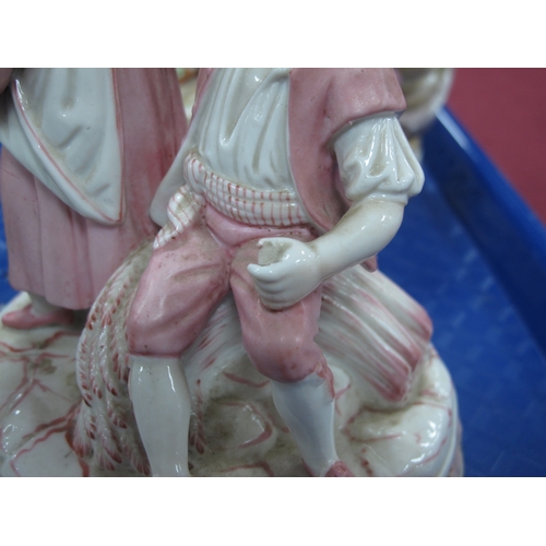 1047 - A Late XIX Century Meissen Porcelain Figure Group, modelled as a young lady and gentleman, she holdi... 