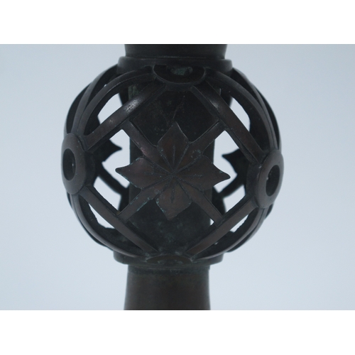 1285 - A Chinese Early XX Century Bronze Vase, of gu shape, the shaped flared column applied with a pierced... 