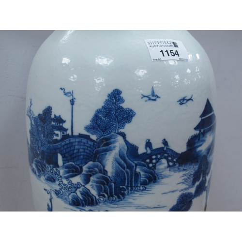 1154 - A Chinese XIX Century Porcelain Vase, of extended ovoid form, painted in blue with figures in a rive... 