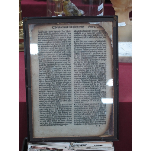 1344 - Two Pages of an Illuminated Manuscript on Vellum, 17 x 11cm and 13 x 10.5cm, framed together and a f... 