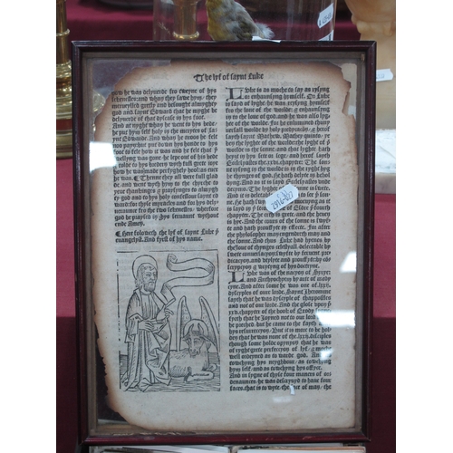 1344 - Two Pages of an Illuminated Manuscript on Vellum, 17 x 11cm and 13 x 10.5cm, framed together and a f... 