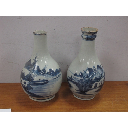 1151 - A Pair of Late XIX Century Chinese Pottery Bottle Vases, painted in blue with river landscapes (one ... 