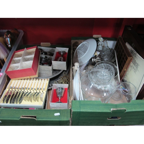 1023 - Dartington Glass Bowl, thimbles, cabinet plates, plated ware, etc:- Two Boxes