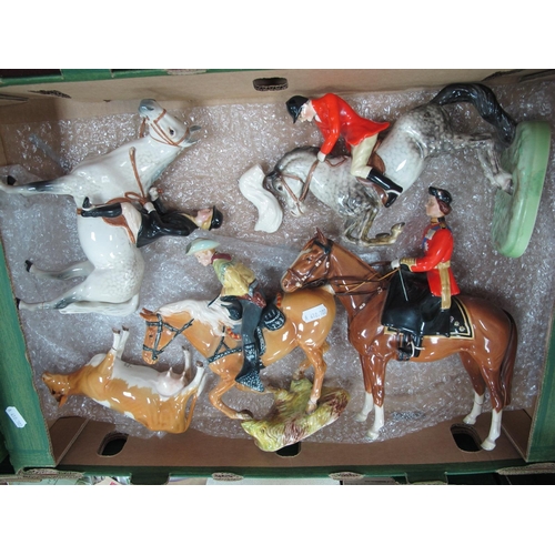 1114 - Beswick Figures, with faults including Queen Elizabeth II, mounted on imperial, 868 red jacket Hunts... 