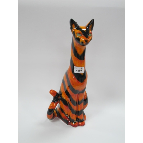 1167 - Anita Harris Extra Large Egyptian Cat Figure, tiger stripe design, gold signed, 38.5cm high.