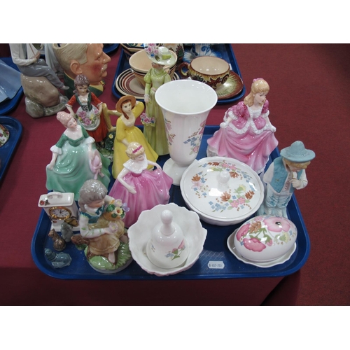 1200 - Wedgwood 'Meadow Sweet' Vase and Bell, Leonardo figures, etc:- One Tray.