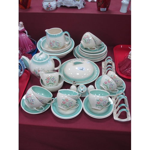 1208 - Susie Cooper 'Dresden' Green Table Pottery, of forty-five pieces, including a teapot, muffin dish, t... 