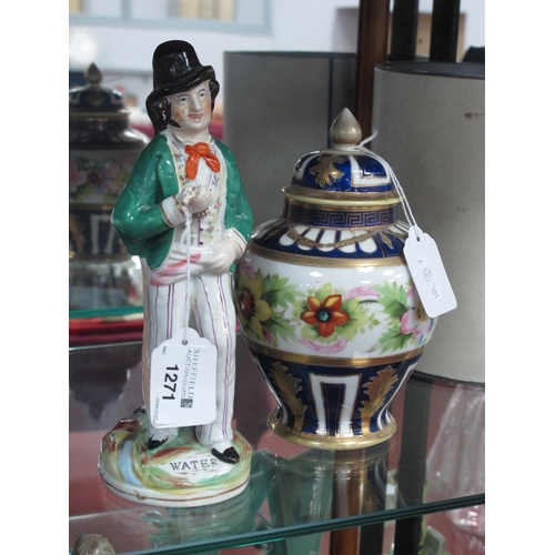 1271 - XIX Century Staffordshire Pottery Water & Gin Doublesided Figure, 21.5cm high. Noritake lidded jar, ... 