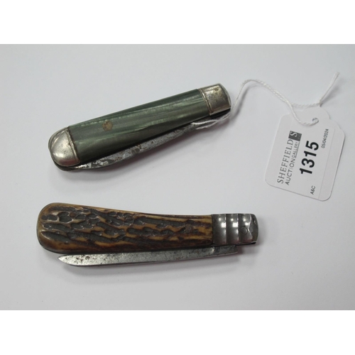 1315 - C. Johnson of Sheffield Horn Handled Pocket Knife, 17cm open. Richards of Sheffield example (2).