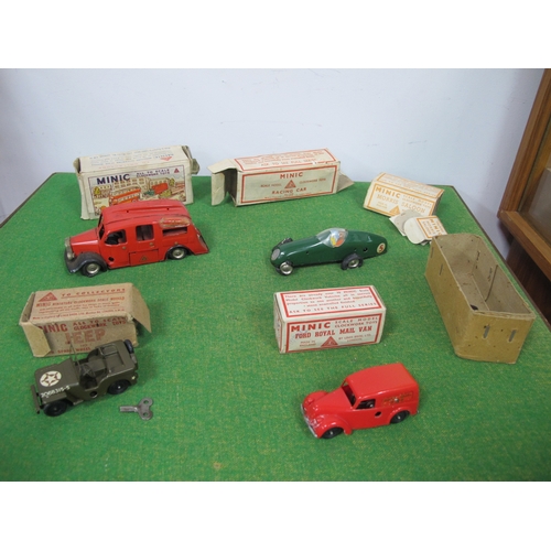 454 - A Quantity of Post Minic Clockwork Vehicles, including a plastic Royal Mail Van, boxed, a Fire Engin... 