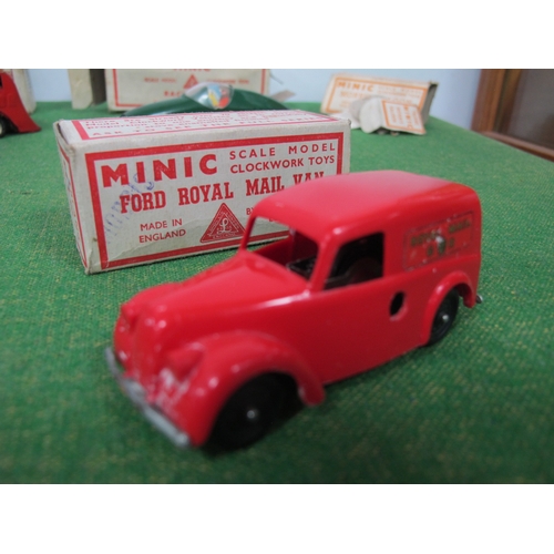 454 - A Quantity of Post Minic Clockwork Vehicles, including a plastic Royal Mail Van, boxed, a Fire Engin... 