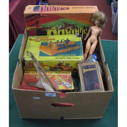 362 - Quantity of Mid XX Century Toys, including an Escalad, Marx junior bulldozer, an 'Eagle' wooden ship... 