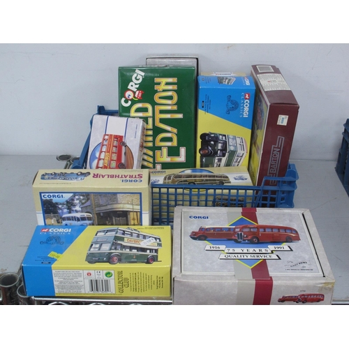 442 - Fourteen Diecast Models by Corgi, mostly buses to include #34701, Nottingham City Transport - Karrie... 