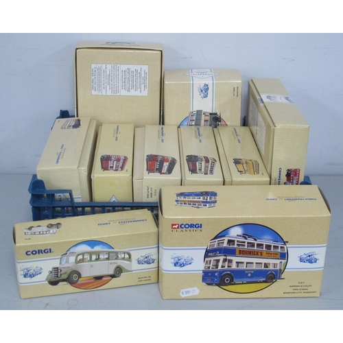 459 - Ten Boxed Diecast Model Buses by Corgi to include #97871 Karrier W Utility Trolleybus - Bradford Cit... 